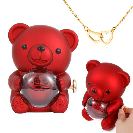 Ayamusuae™ Eternal Rose Bear with Engraved Pendant